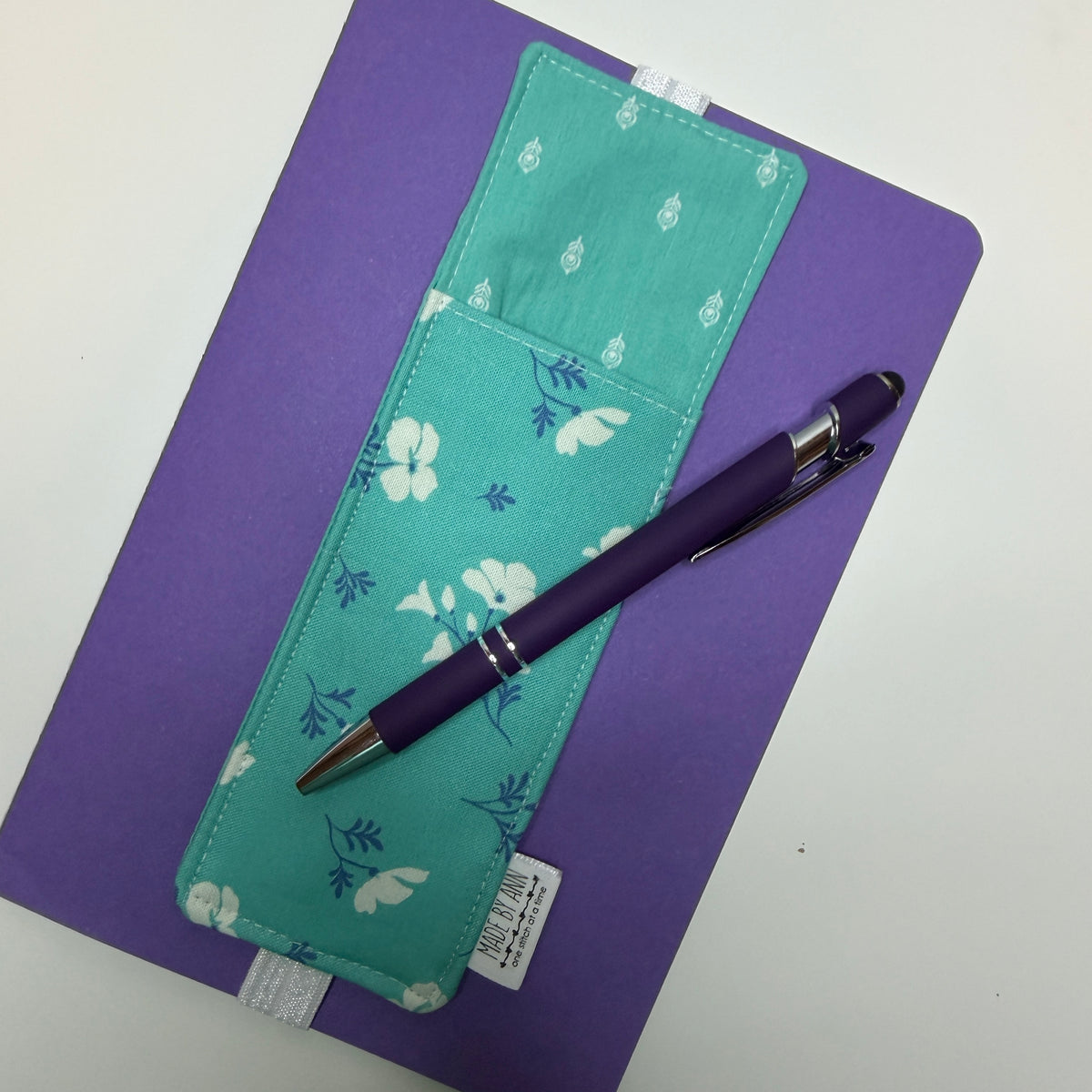 Penholder bookmark and notebook set (teal floral)