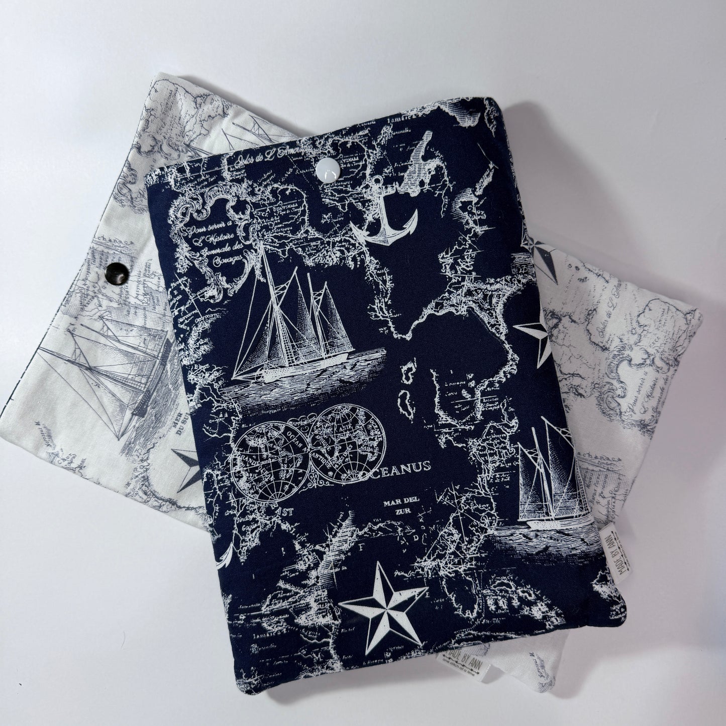 White & Navy Blue Nautical Book Sleeve Set