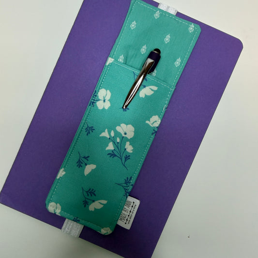 Penholder bookmark and notebook set (teal floral)