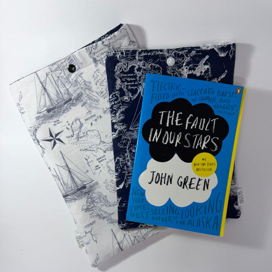 White & Navy Blue Nautical Book Sleeve Set