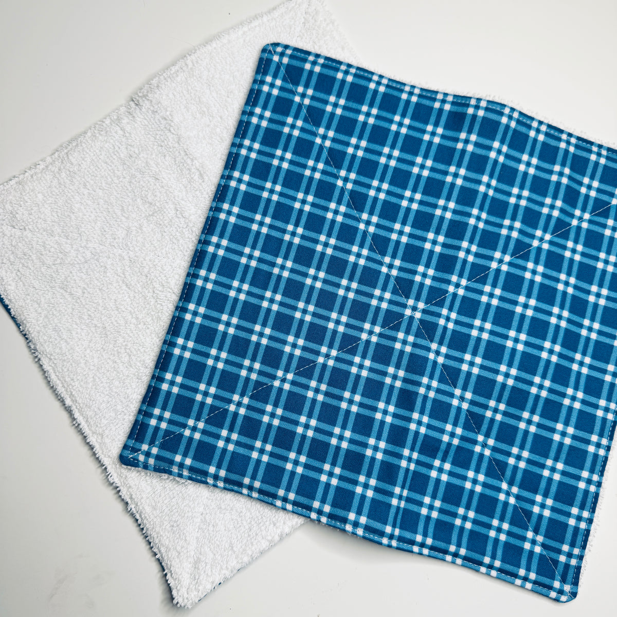 Blue Plaid Cotton Terry Cleaning Cloths with Coordinating Fabric (set of 2)