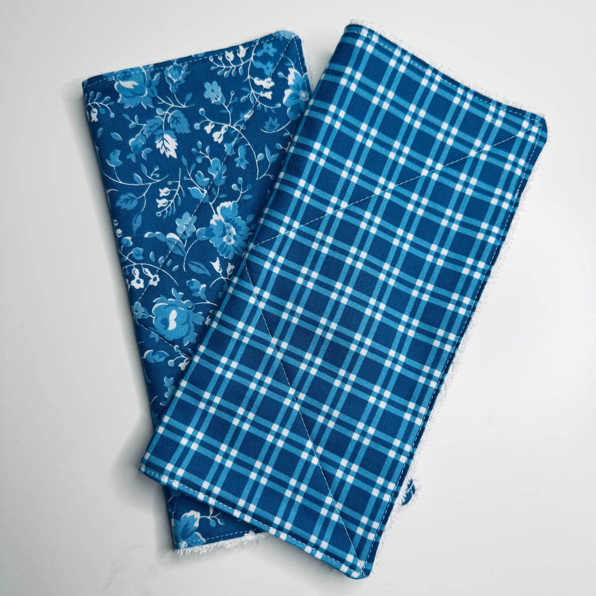 Blue Plaid Cotton Terry Cleaning Cloths with Coordinating Fabric (set of 2)