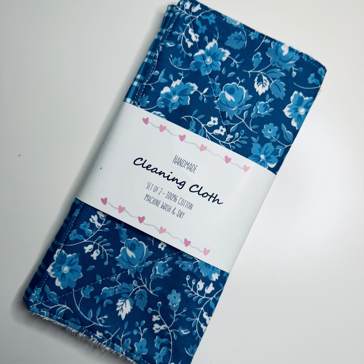 Blue Plaid Cotton Terry Cleaning Cloths with Coordinating Fabric (set of 2)