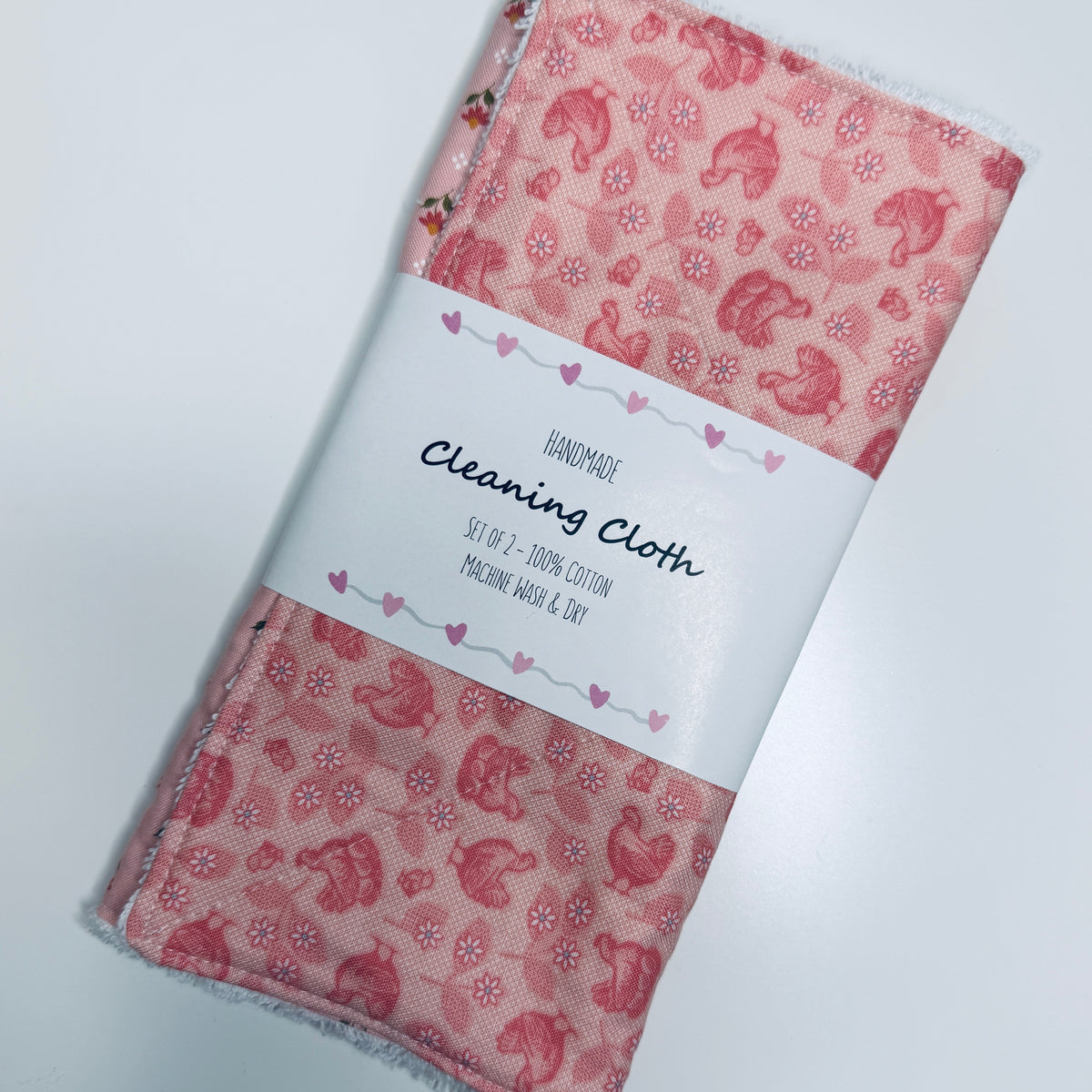 Pink Cotton Terry Cleaning Cloths with Coordinating Fabric (set of 2)