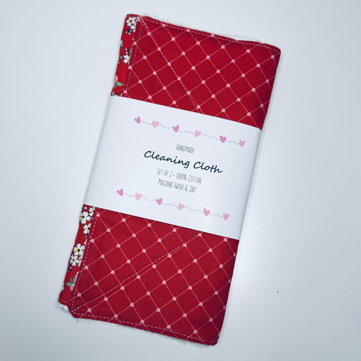 Red Cotton Terry Cleaning Cloths with Coordinating Fabric (set of 2)