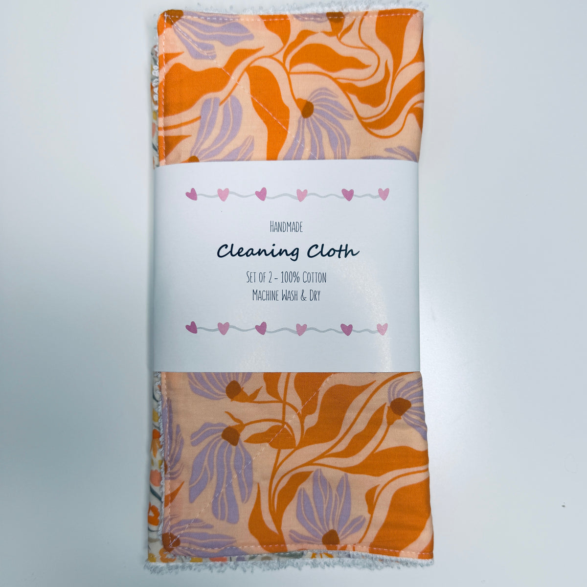 Orange Floral Cotton Terry Cleaning Cloths with Coordinating Fabric (set of 2)