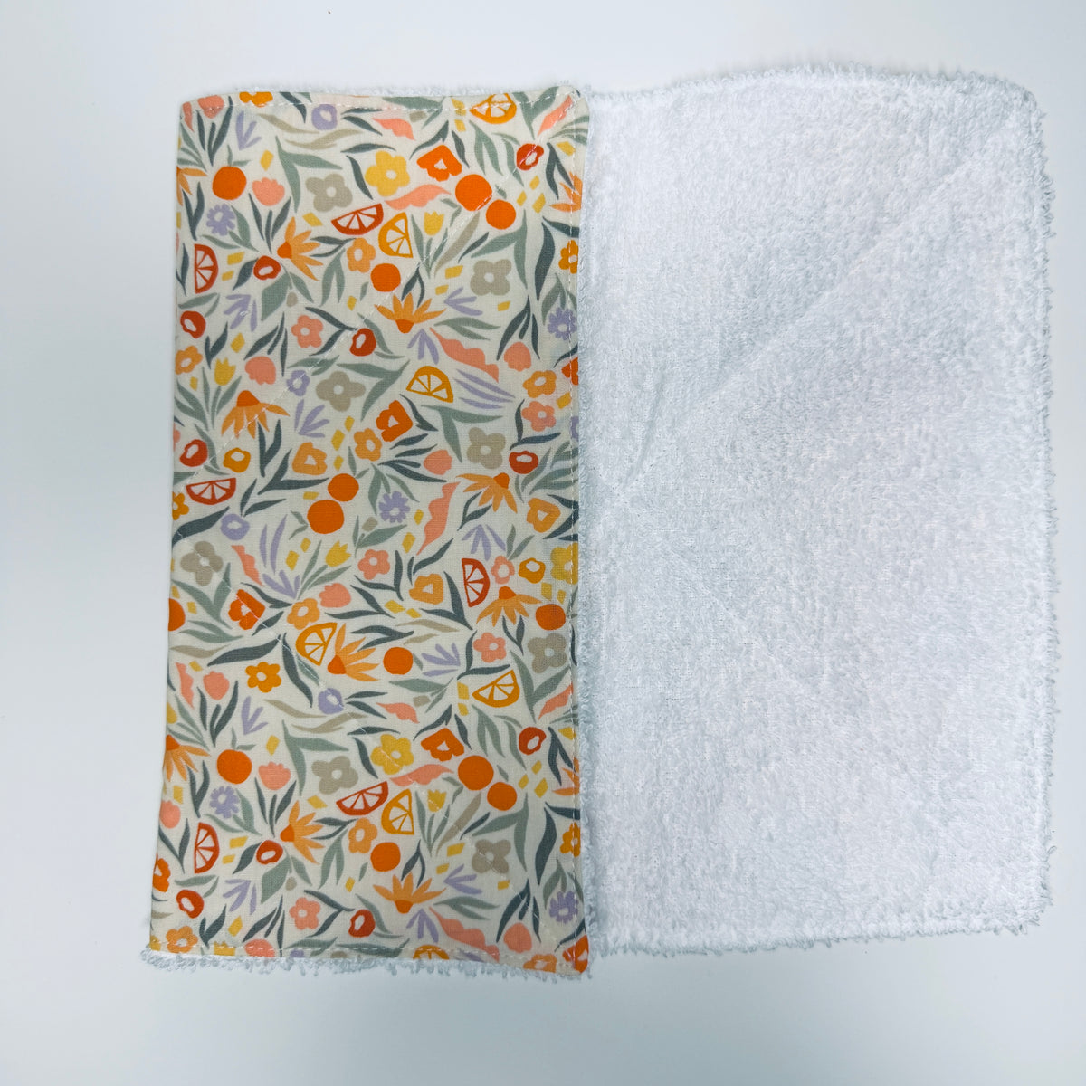 Orange Floral Cotton Terry Cleaning Cloths with Coordinating Fabric (set of 2)
