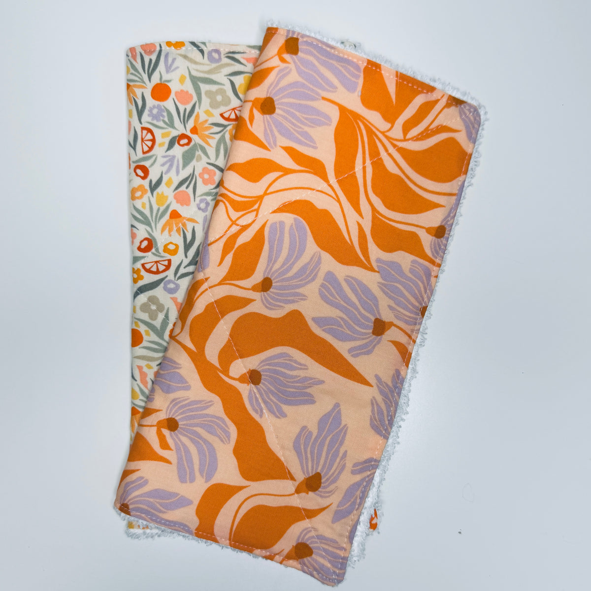 Orange Floral Cotton Terry Cleaning Cloths with Coordinating Fabric (set of 2)
