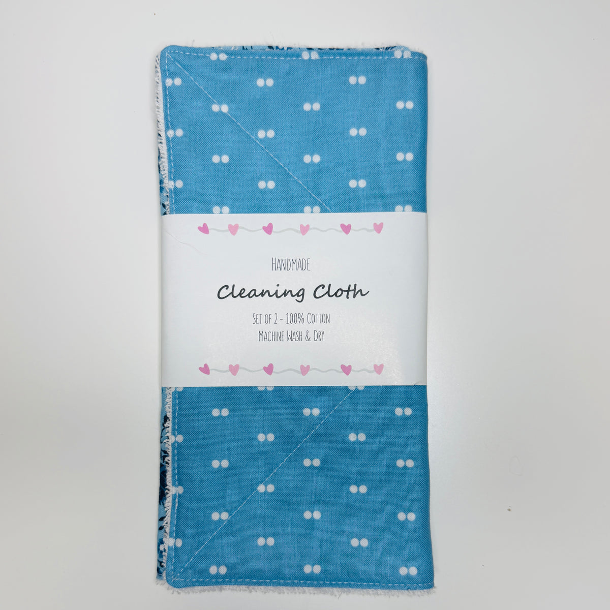 Blue Polka Dot Cotton Terry Cleaning Cloths with Coordinating Fabric (set of 2)