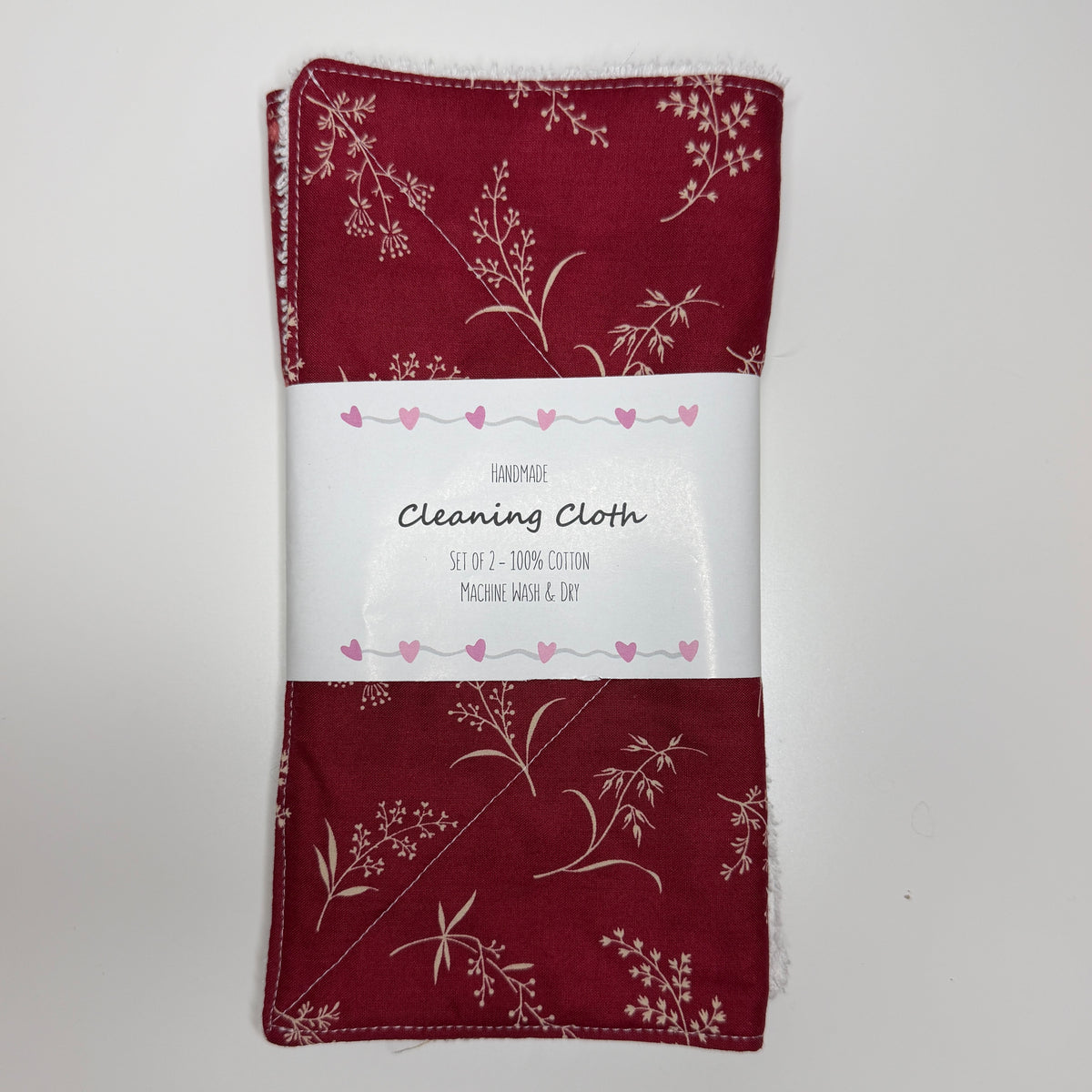 Maroon Cotton Terry Cleaning Cloths with Coordinating Fabric (set of 2)